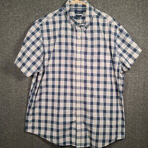 Croft & Barrow Easy Care Men's 2XL Blue Plaid Button Down Short Sleeve Shirt